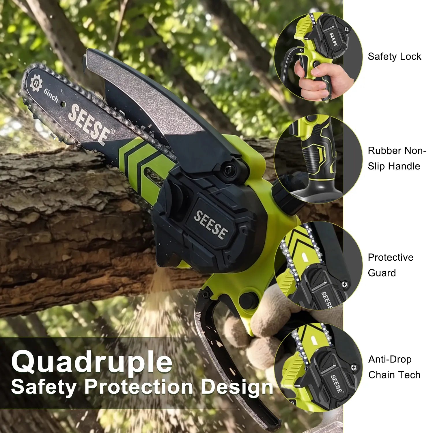 【Fathersdaygift】Seese 6-Inch Brushless Mini Chainsaw with Automatic Oiling System, Portable Cordless Electric Chain Saw for Wood Cutting, Pruning, Gardening & Camping, 2000Mah Battery Included, Suitable for Seniors & Women