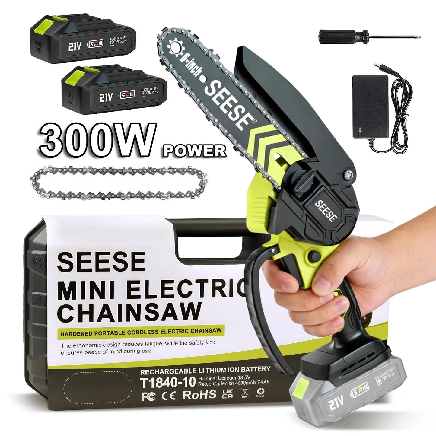 【Fathersdaygift】Seese 6-Inch Brushless Mini Chainsaw with Automatic Oiling System, Portable Cordless Electric Chain Saw for Wood Cutting, Pruning, Gardening & Camping, 2000Mah Battery Included, Suitable for Seniors & Women
