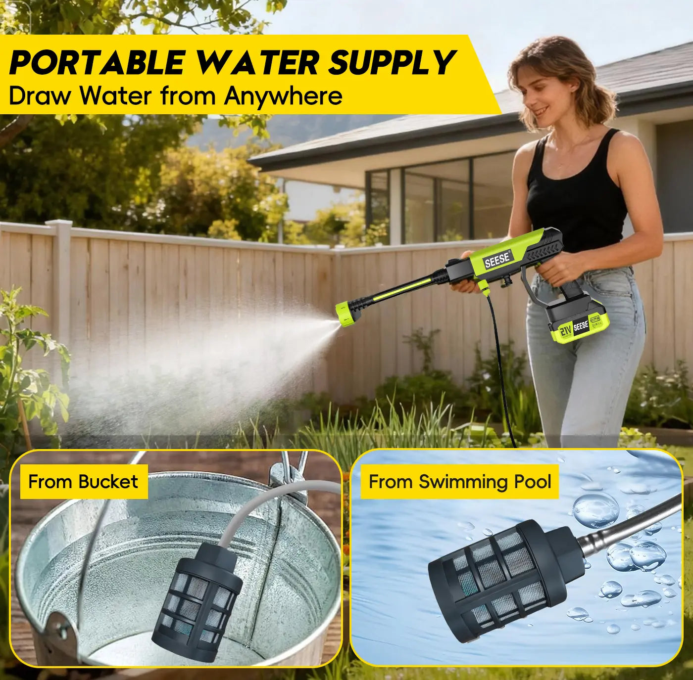 Elevate Your Cleaning Experience with the Seese Cordless Pressure Washer & Charger – Perfect for Cars, Homes, and Gardens!
