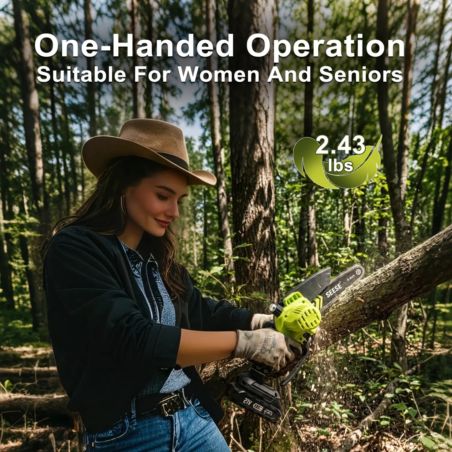 【Fathersdaygift】Seese 6-Inch Brushless Mini Chainsaw with Automatic Oiling System, Portable Cordless Electric Chain Saw for Wood Cutting, Pruning, Gardening & Camping, 2000Mah Battery Included, Suitable for Seniors & Women